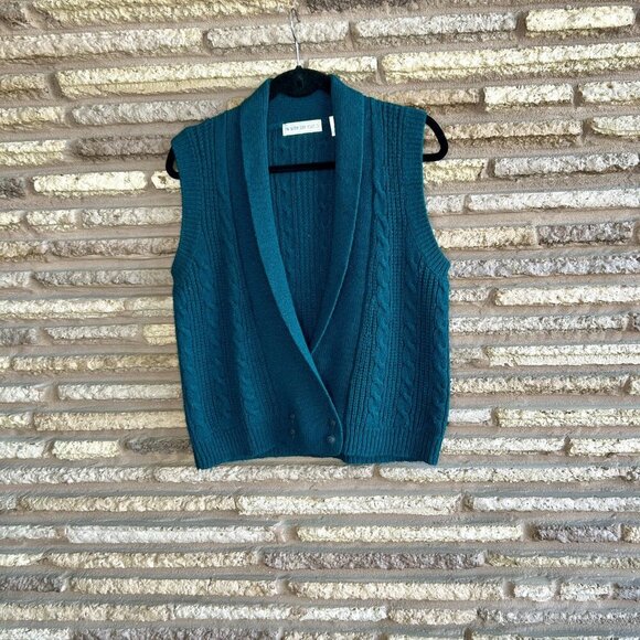 Northern Isles Vintage Teal Chunky Knit Double Breasted Sweater Vest Size Medium - Picture 9 of 9